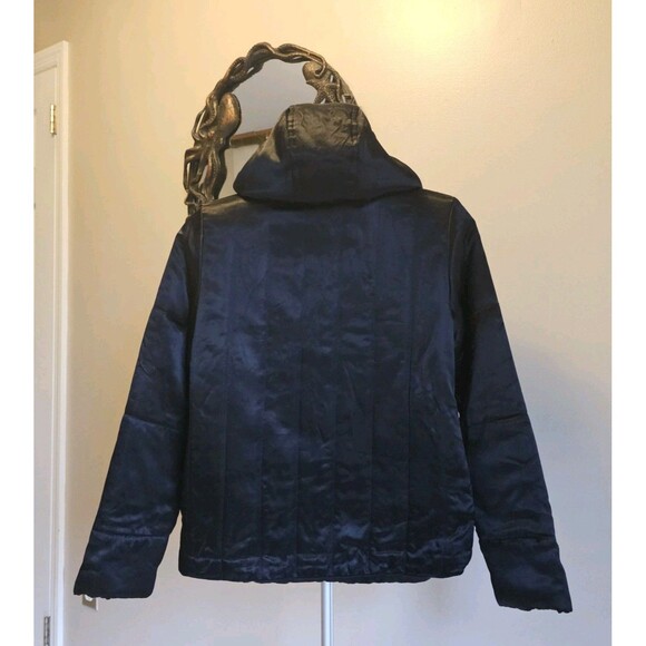 Ralph Lauren Vintage Black Shiny Satin Coat Jacket Puffer Womens M 90s Y2K Polo - Picture 7 of 8